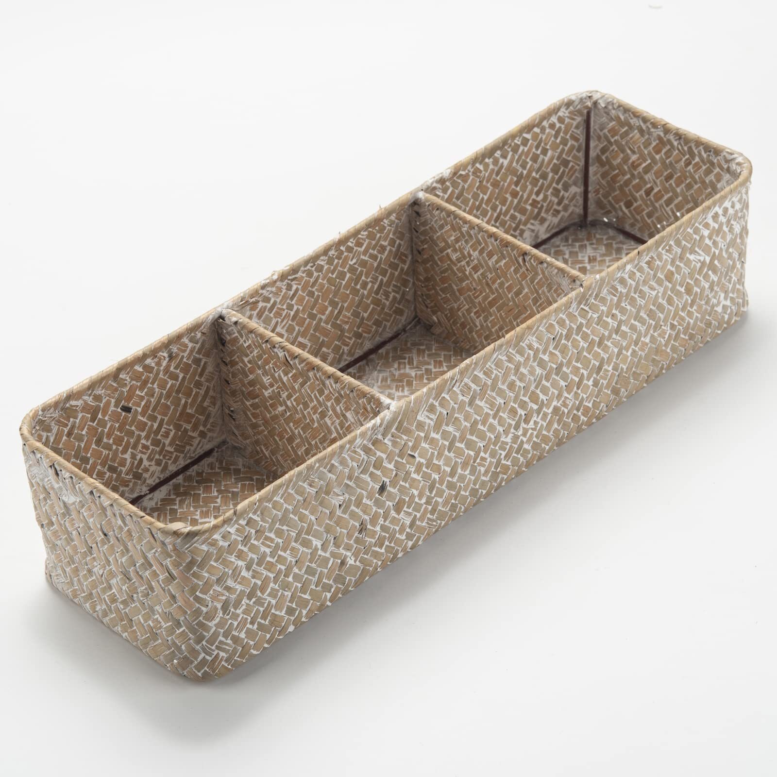 Seagrass Storage Basket 3 Sections Woven Shelf Baskets With Compartment whitewa
