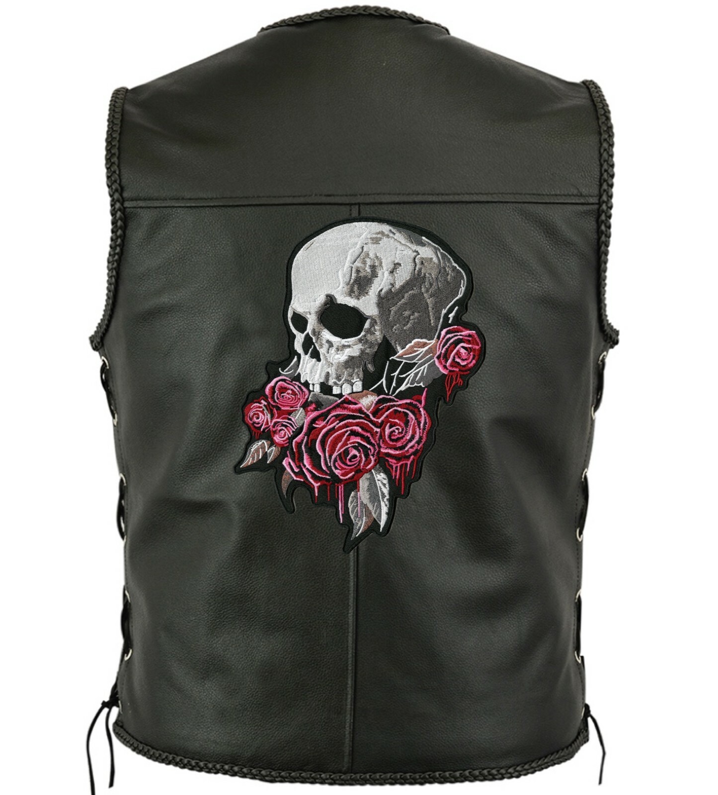 Bleeding Roses Skull Patch 11"| Realistic Halfskull Skeleton Embroidered Iron On