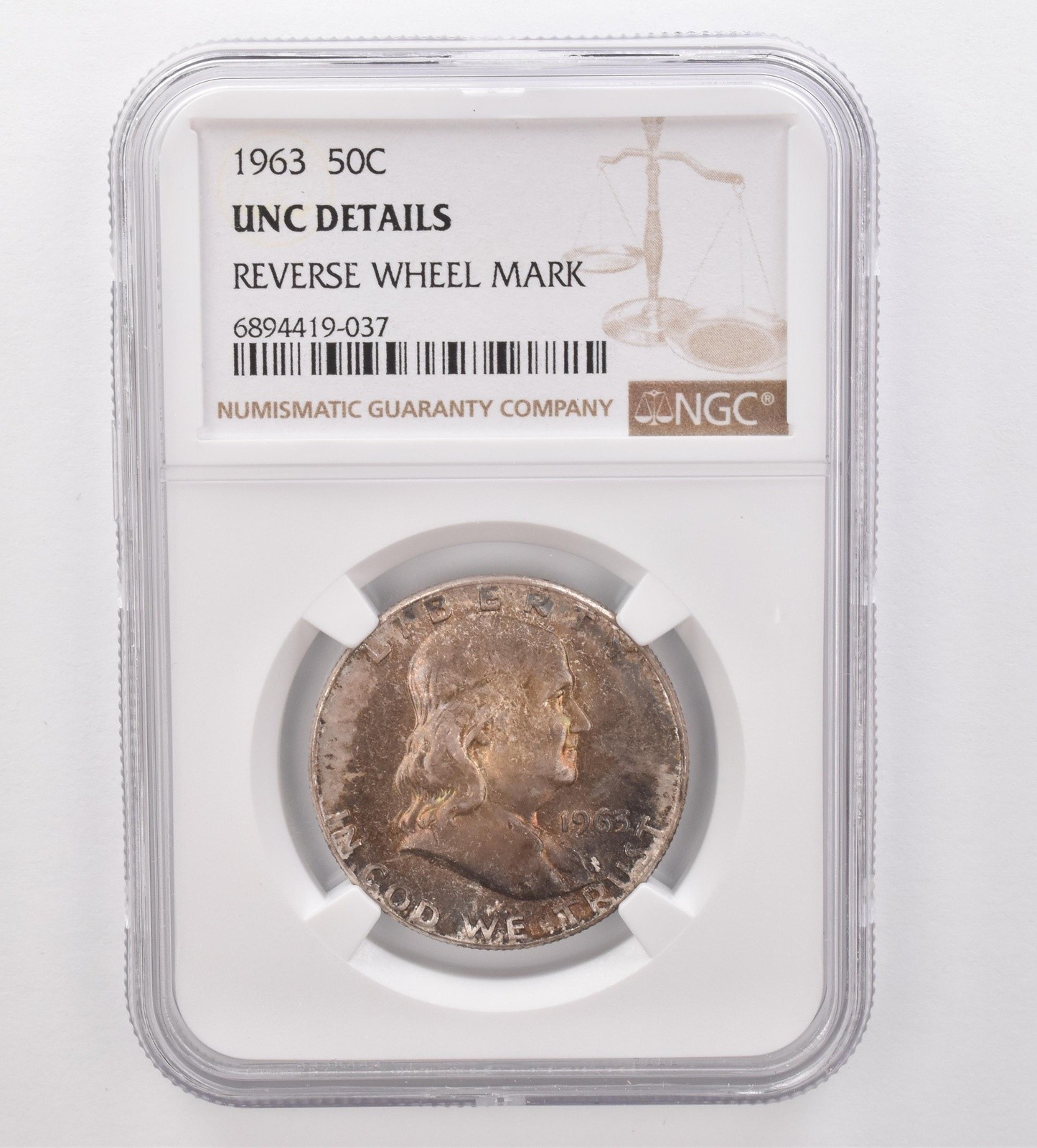 1963 Franklin Half Dollar Unc Details Reverse Wheel Mark NGC Nice Tone *9897