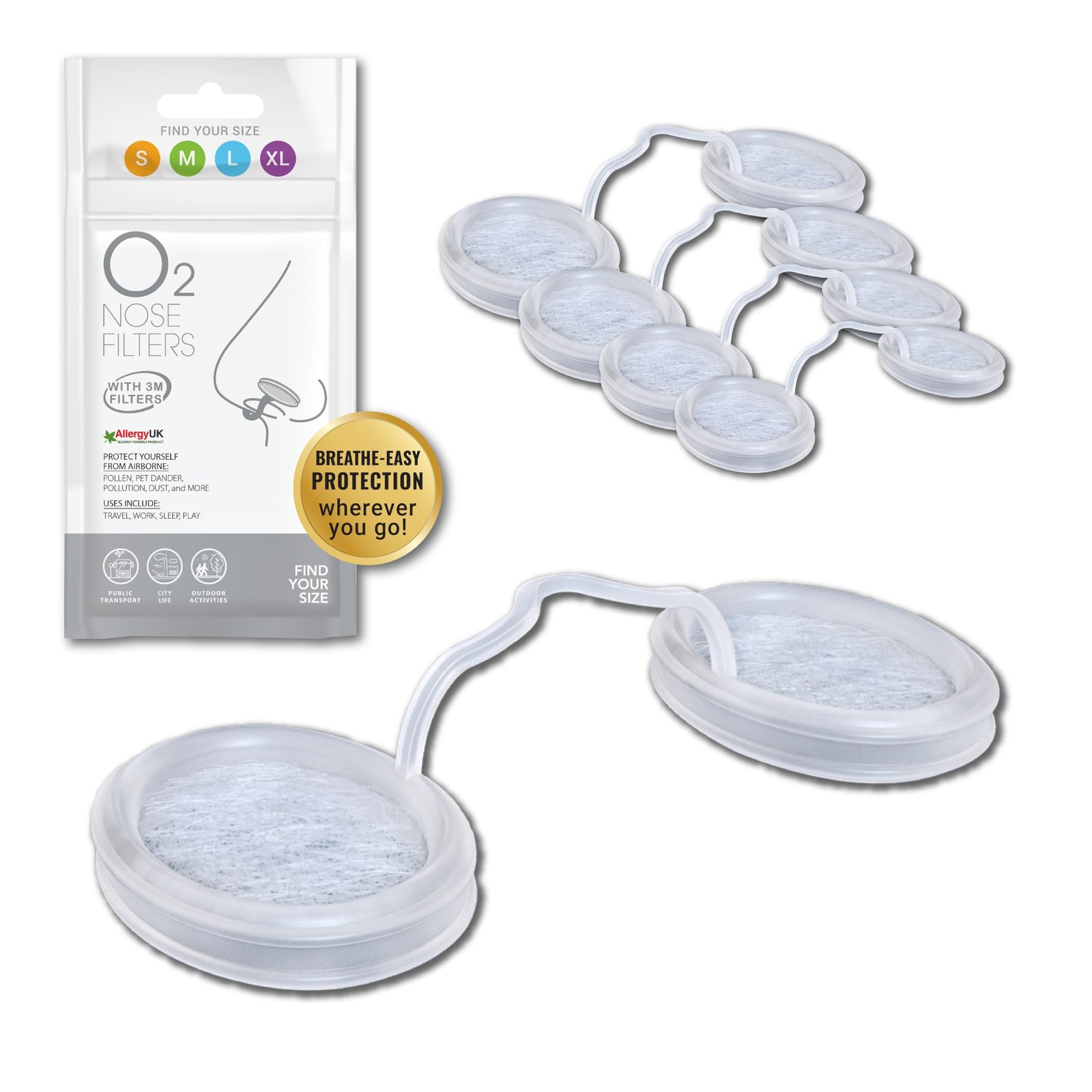 O2 Nose Filters with 3M Filtration - Nasal Screens for Trial Pack, Clear