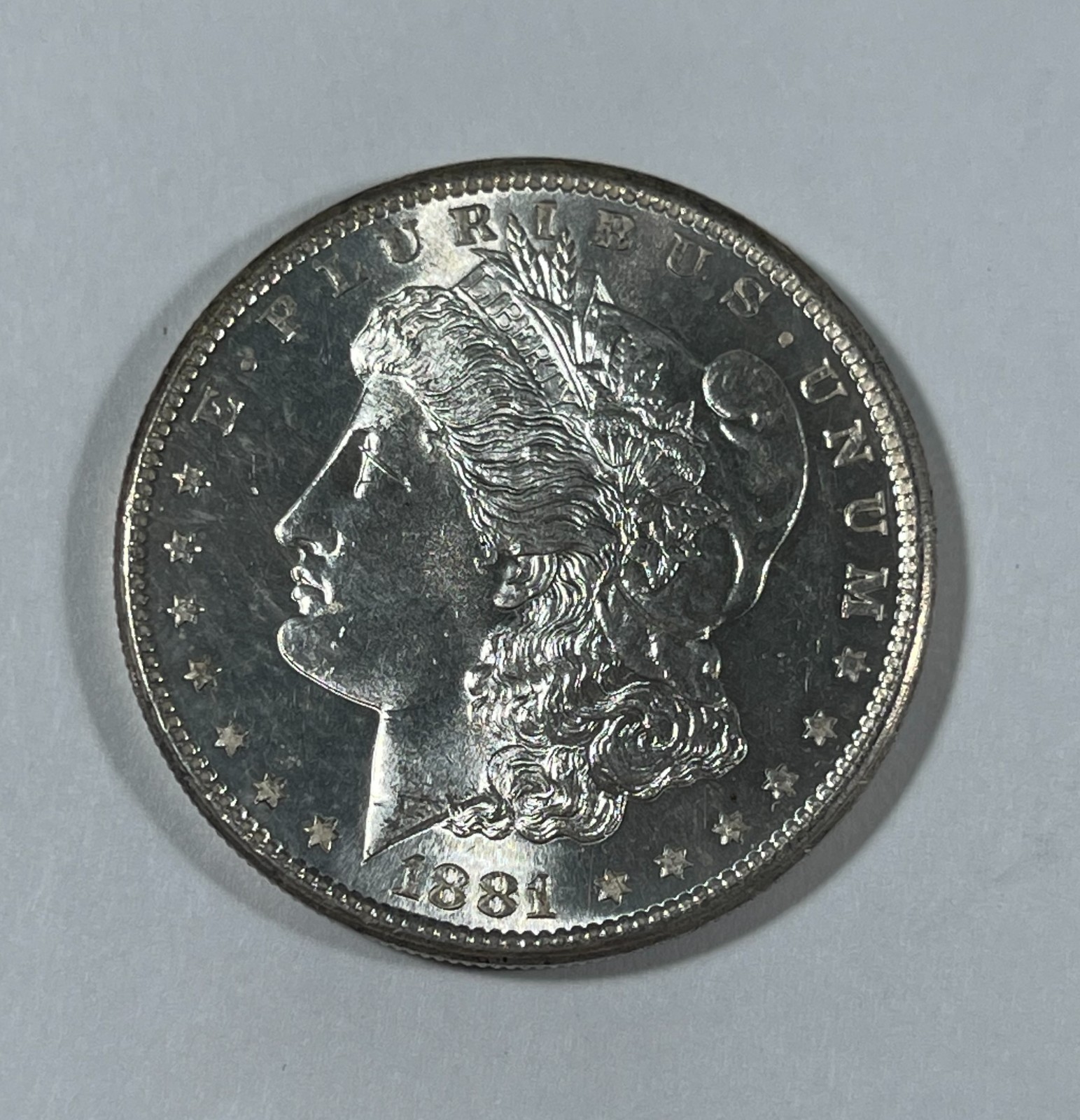 1881-S Morgan dollar (#21834) BU Higher grade. Lite Obv Hairlines