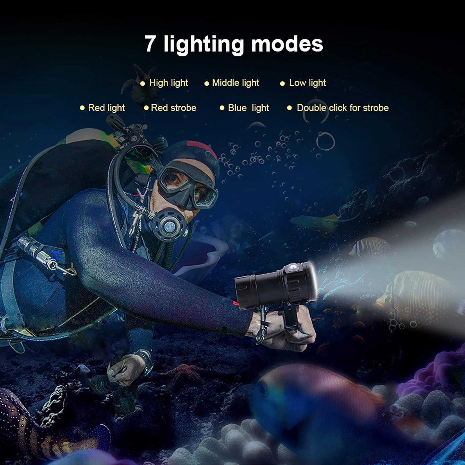 Dive Light, Diving Flashlight 18000 Lumen IPX8 Waterproof Diving Torch Scuba ...