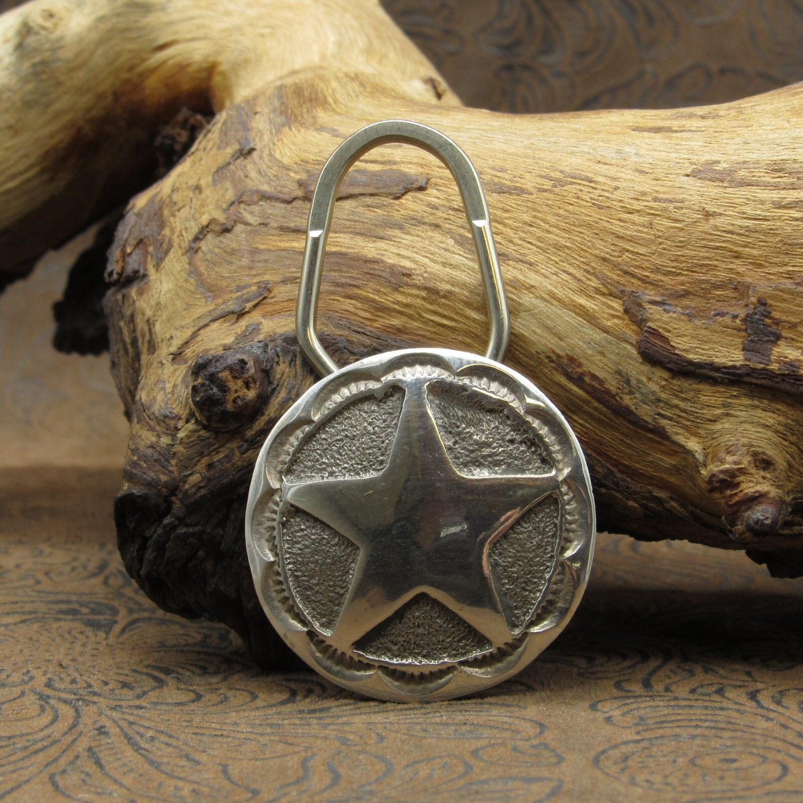 *Tufa Cast Sterling Silver Keyring with Large Star Design and Hand Stamping