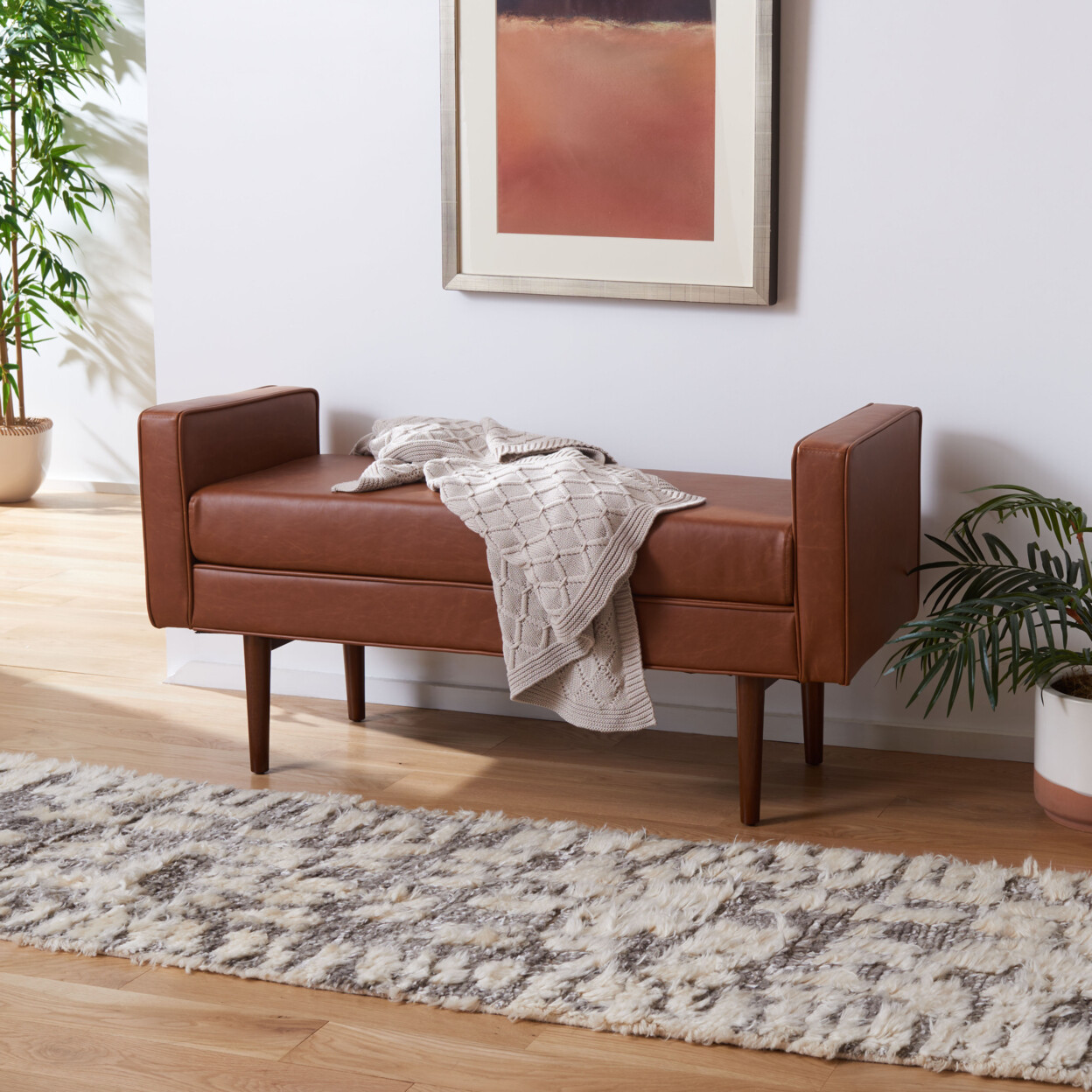 SAFAVIEH Henri Mid-Century Bench | Light Brown / Walnut |