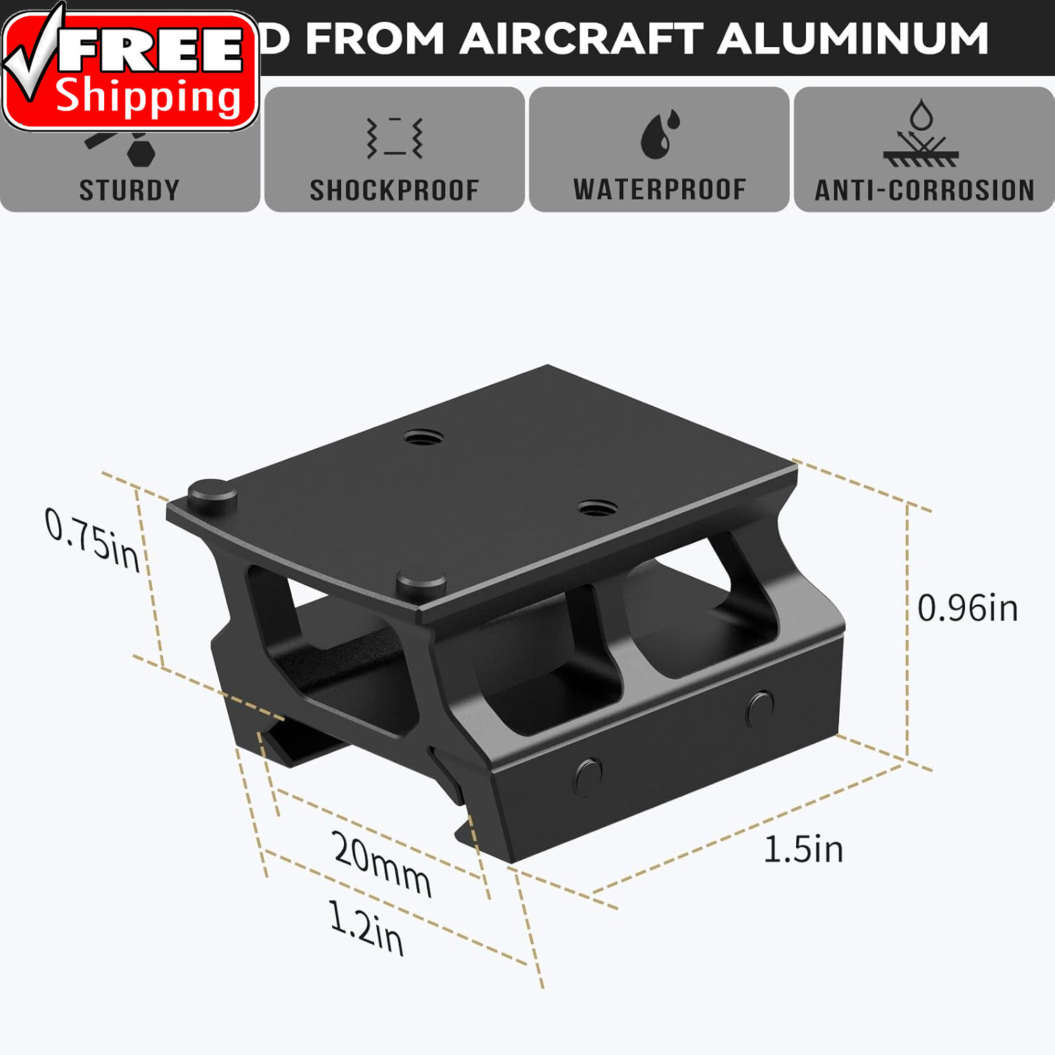 Red Dot Riser Mount 0.75" Picatinny Rail Riser Compatible with RMR Footprint Red
