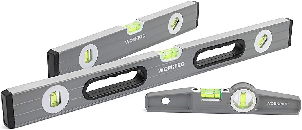 WORKPRO Torpedo Level, 3-Piece Spirit Level Set, 3-Piece, Clear,green