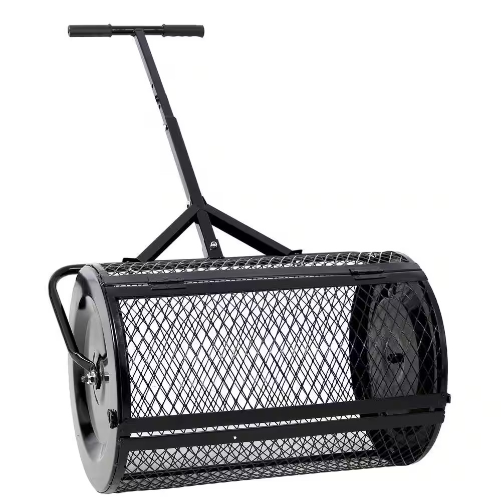 Black Peat Moss Spreader 24 In. Handheld Compost Spreader Metal Mesh, T Shaped H
