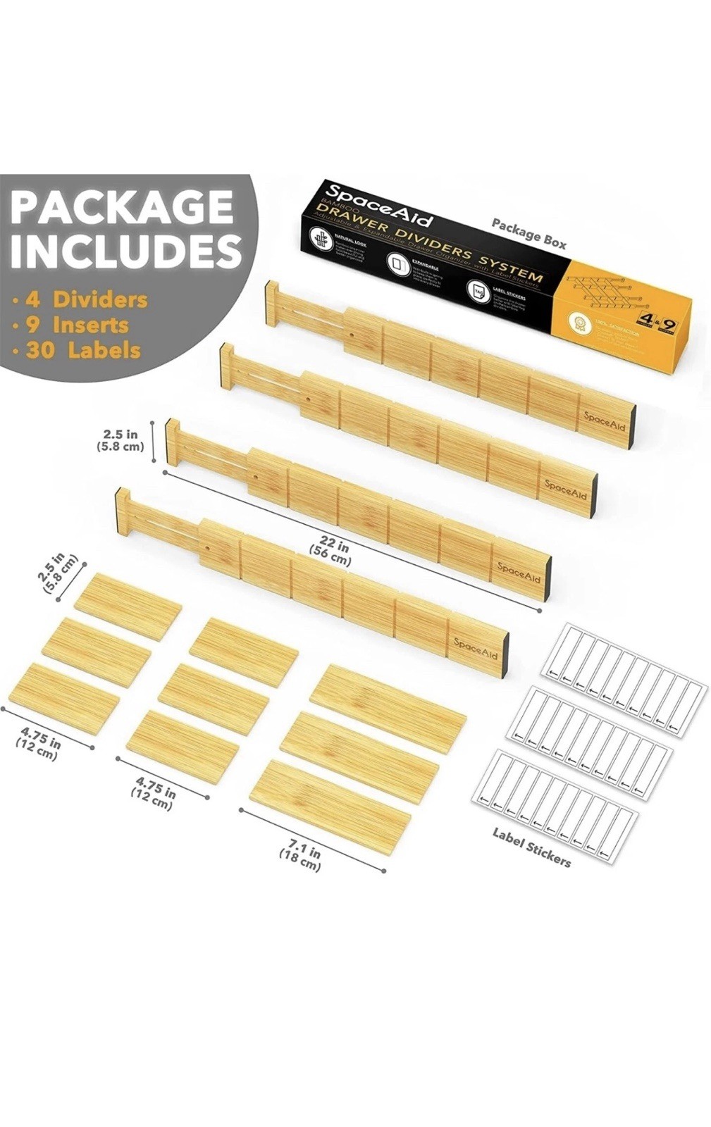 SpaceAid Bamboo Drawer Dividers Inserts Adjustable Expandable Perfect gift
