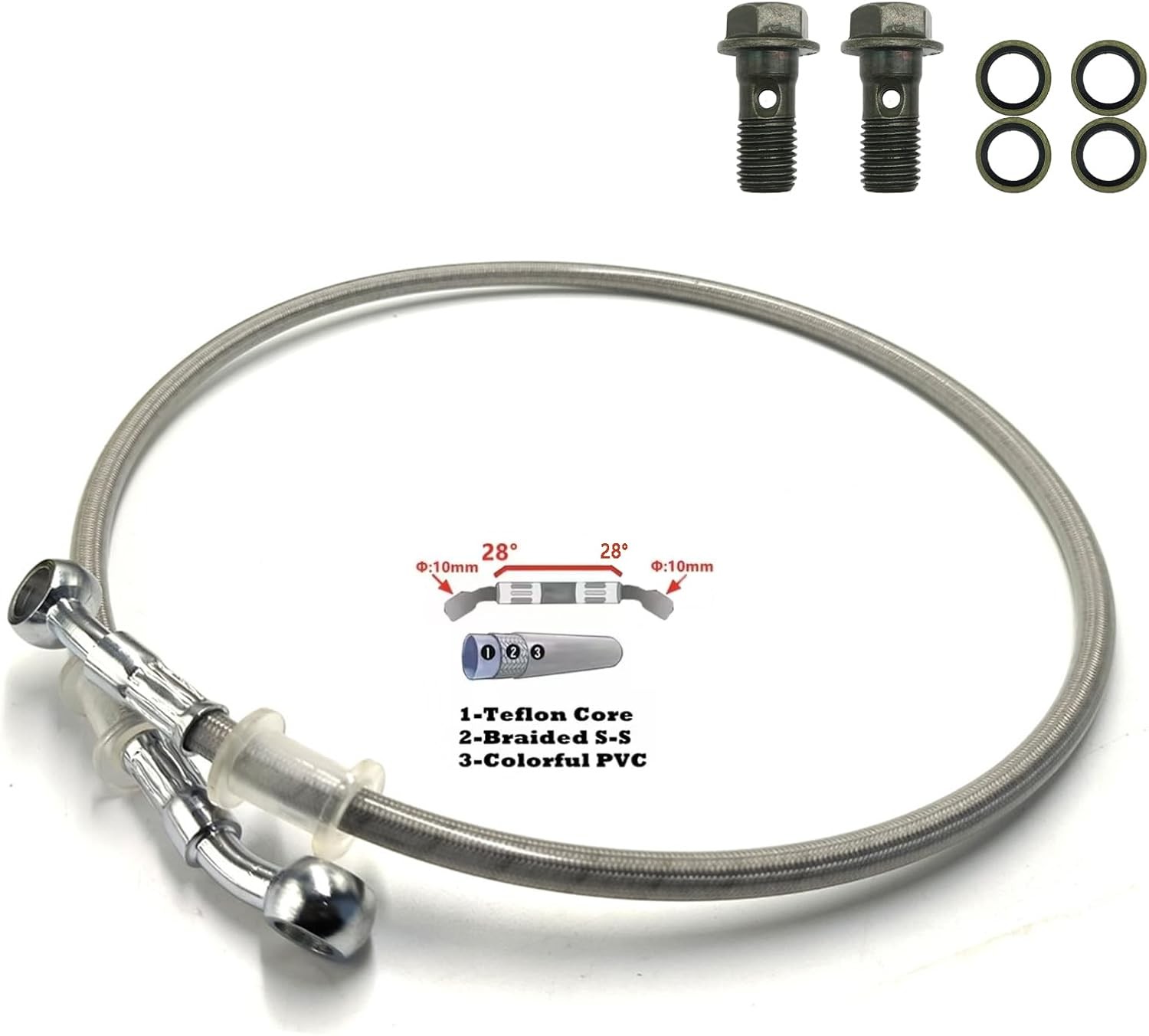 Motorcycle Brake Tubing 28-28 Degree Braided Brake Hose Line Color: 90CM/35.43