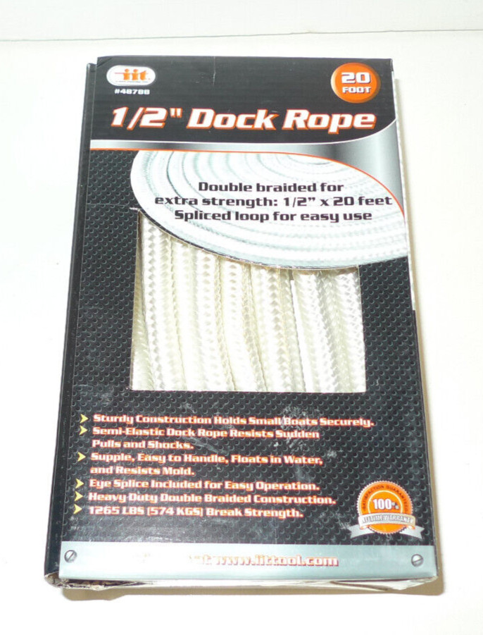 NEW  ITT Double Braided Dock Rope  1/2" x 20' White