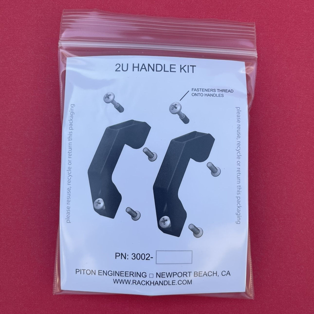 2U Rack Handle Kit, .059-.090" Panel. Use on any 19" rackmount equipment.