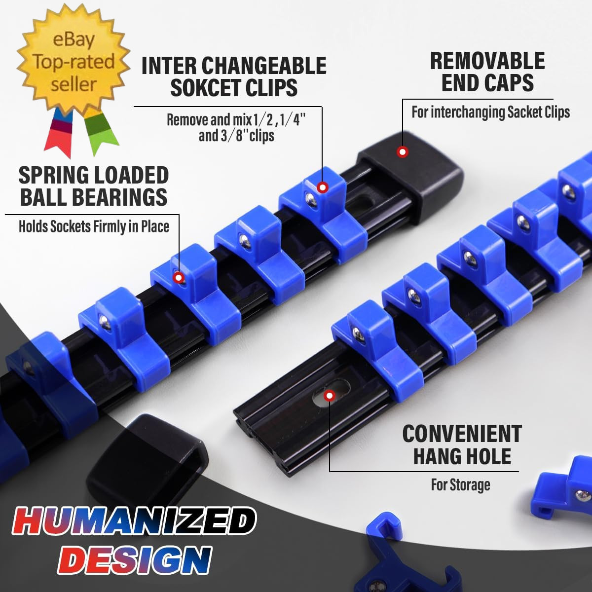 3-Piece Socket Organizer Rail Set, Heavy Duty Socket Holder for 1/4", 3/8", 1/2"