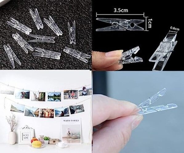 Pcs Mini Plastic Pins, 1.37 Inch Clear Utility Paper Clips, Clothespins, 100