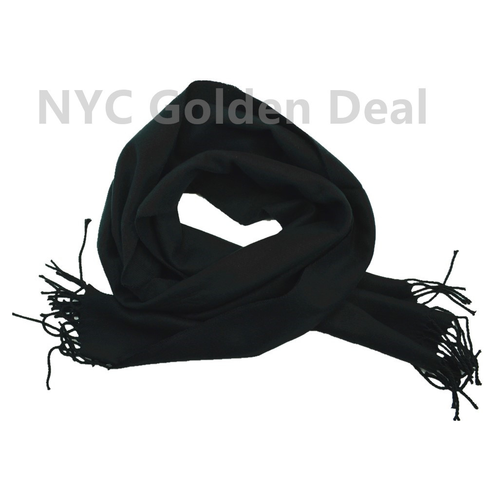Men's 100% CASHMERE Warm PLAIN Scarf pure solid Black Wool MADE IN SCOTLAND