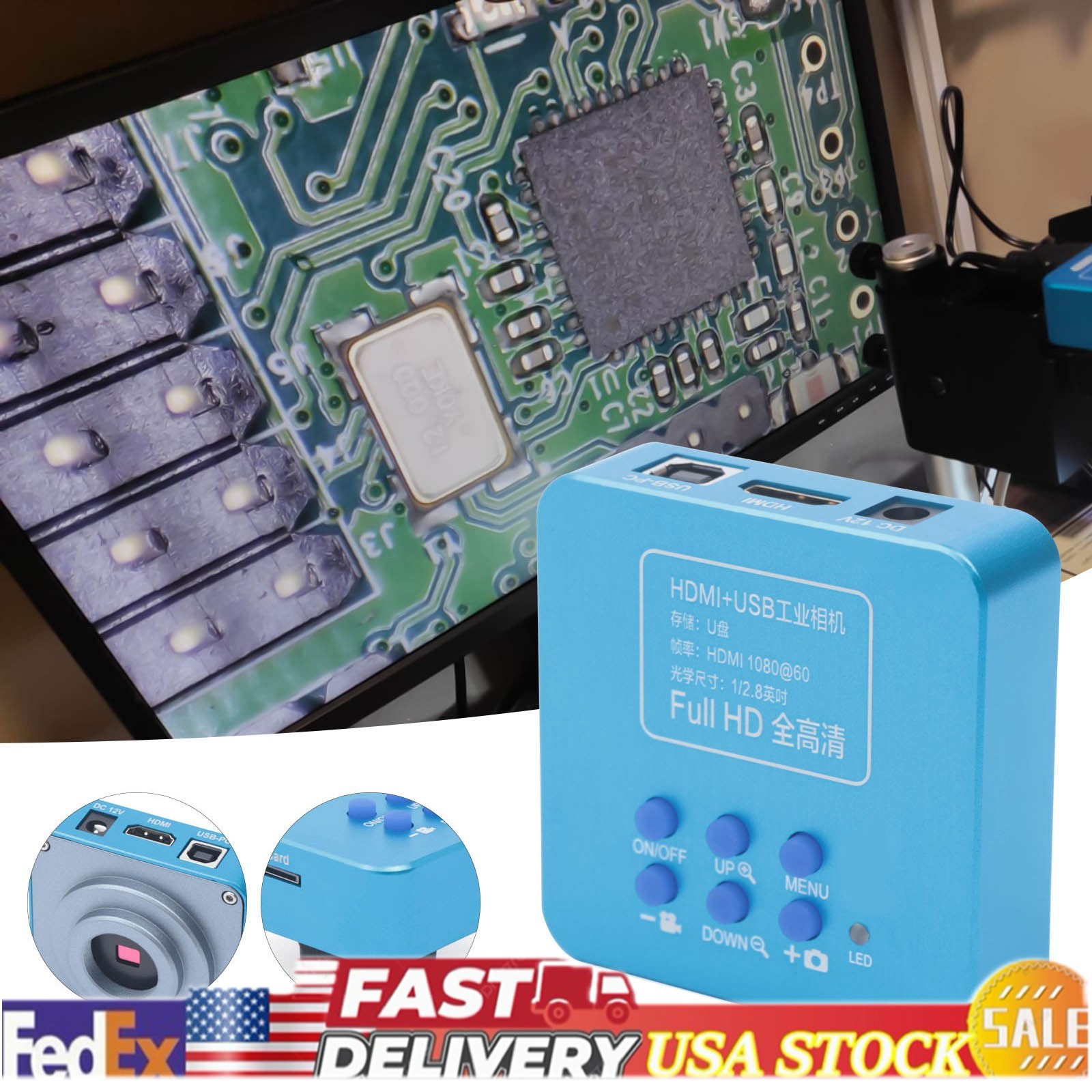 HD 1080p HDMI Industrial Digital Video Microscope Camera C/CS Mount USB Blue NEW