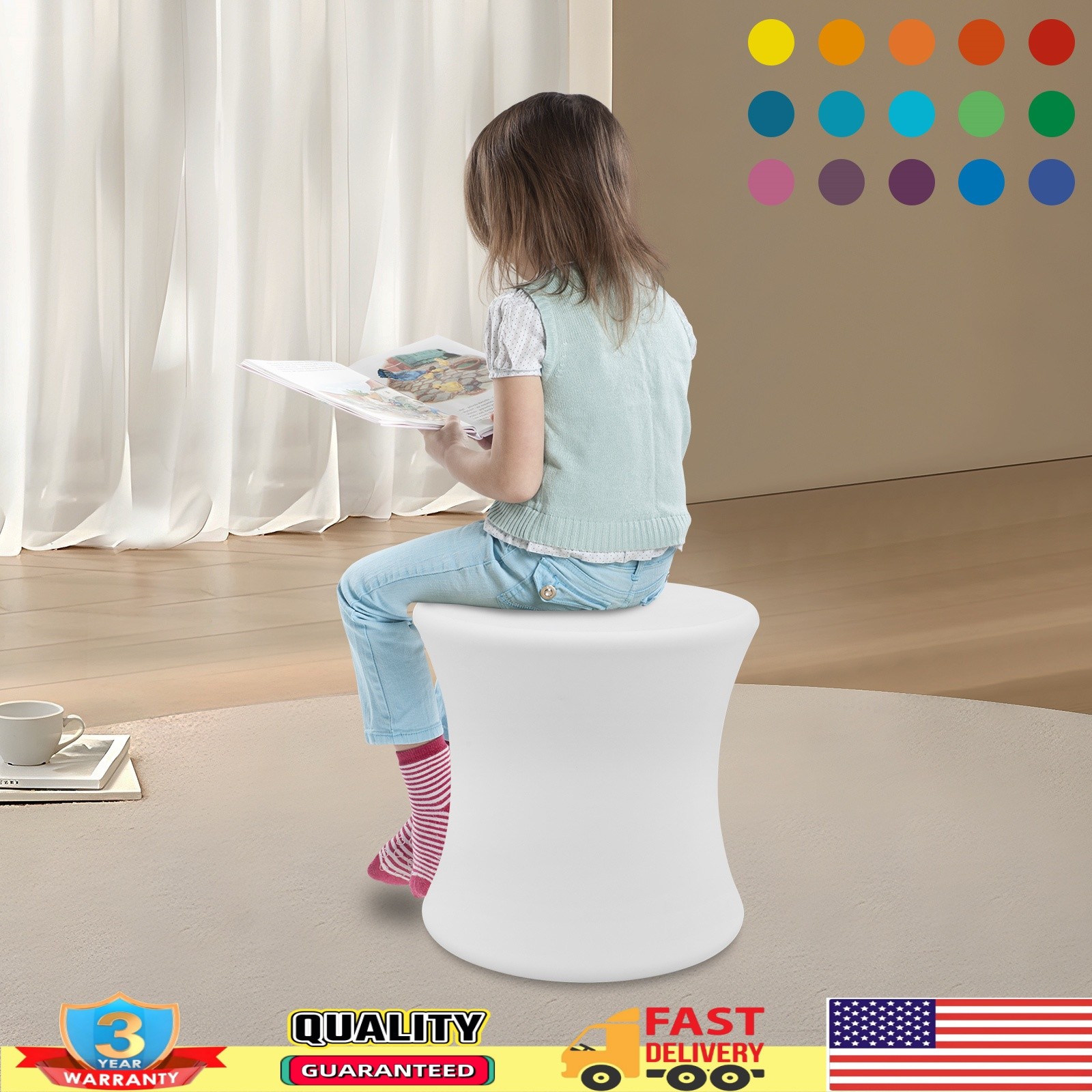 16" LED Color Light Up Furniture Chairs Bar Stool Square Club Seat Waterproof+RC