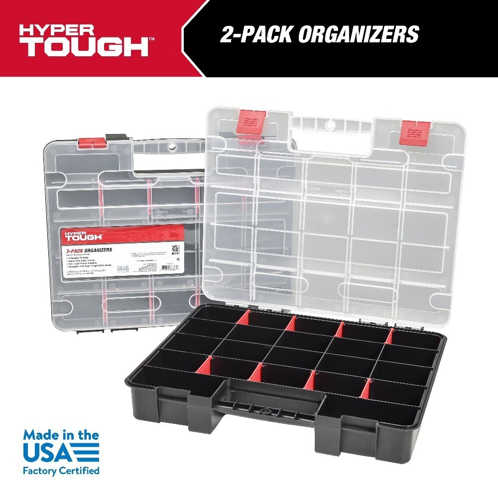 Stackable Plastic Storage Box with 8 Adjustable Dividers 2-Pack Organizer