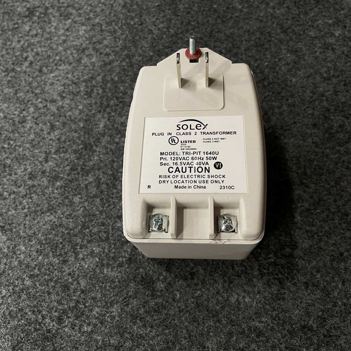 SOLEX Class 2 Plug in Transformer TRI-PIT 1640U, 16.5VAC, 40VA  "SHIPS FREE"
