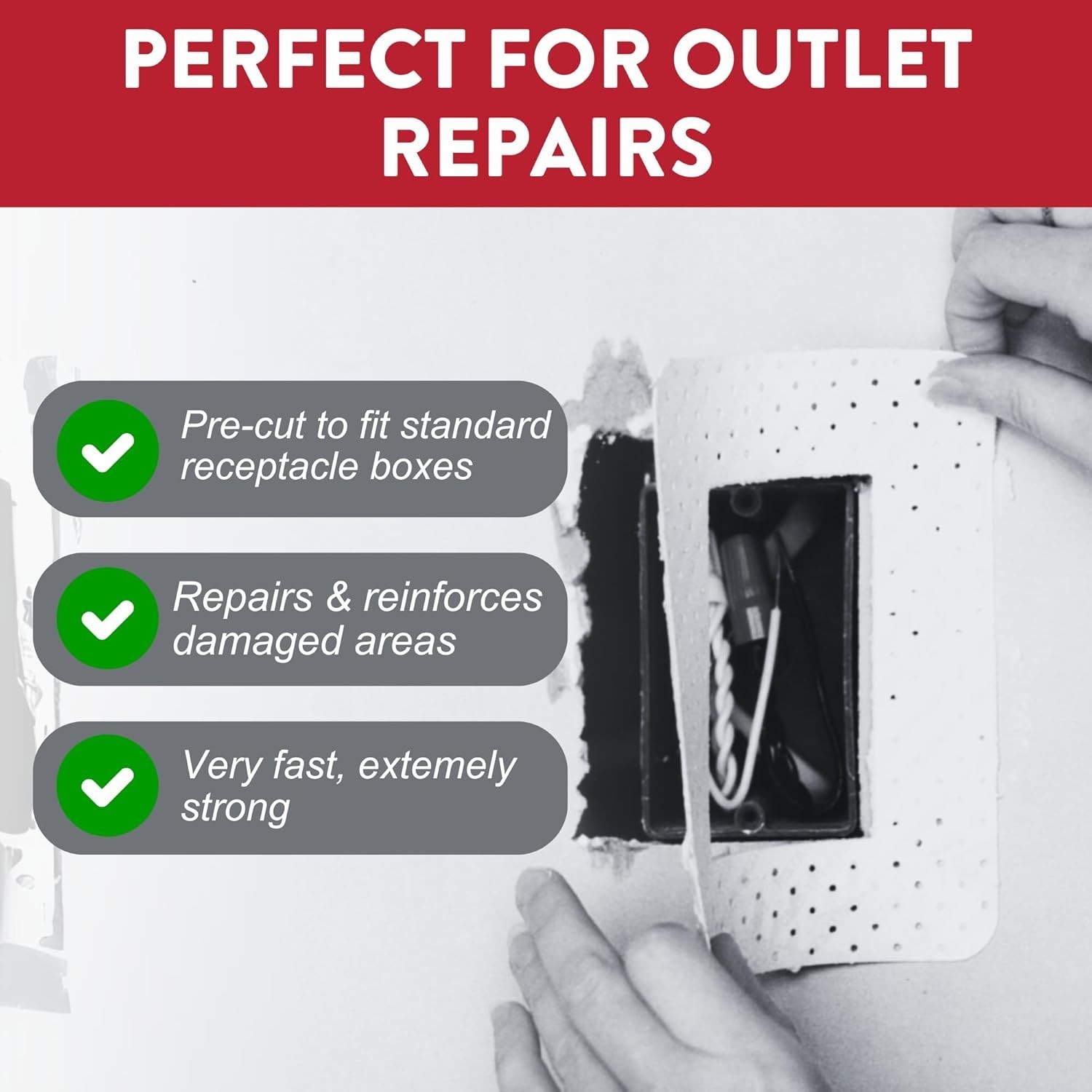 Quick-Fix Drywall Outlet Patch - Sandable Pre-Cut 10 Pack Perfect for Repairs