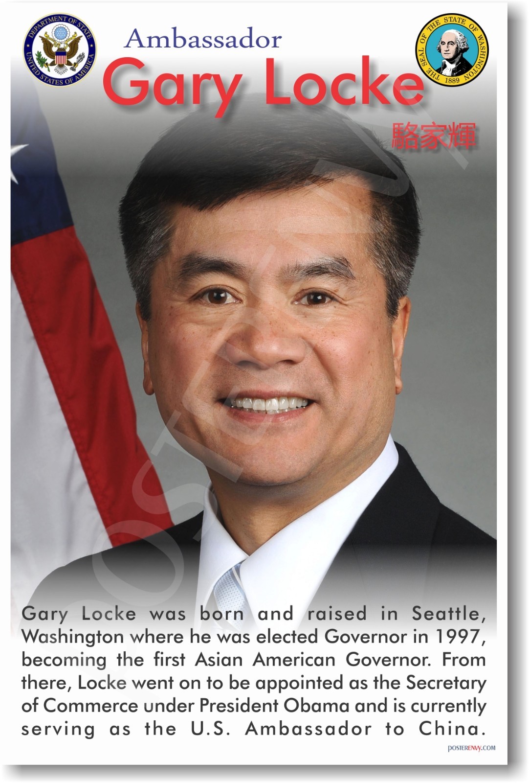 Ambassador Gary Locke - First Asian American Governor - NEW Famous Person POSTER