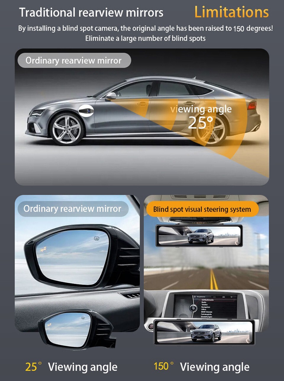 12 Inch 4 Cameras 4K WIFI Dash Cam 360 Degree Panoramic Monitoring ADAS Recorder