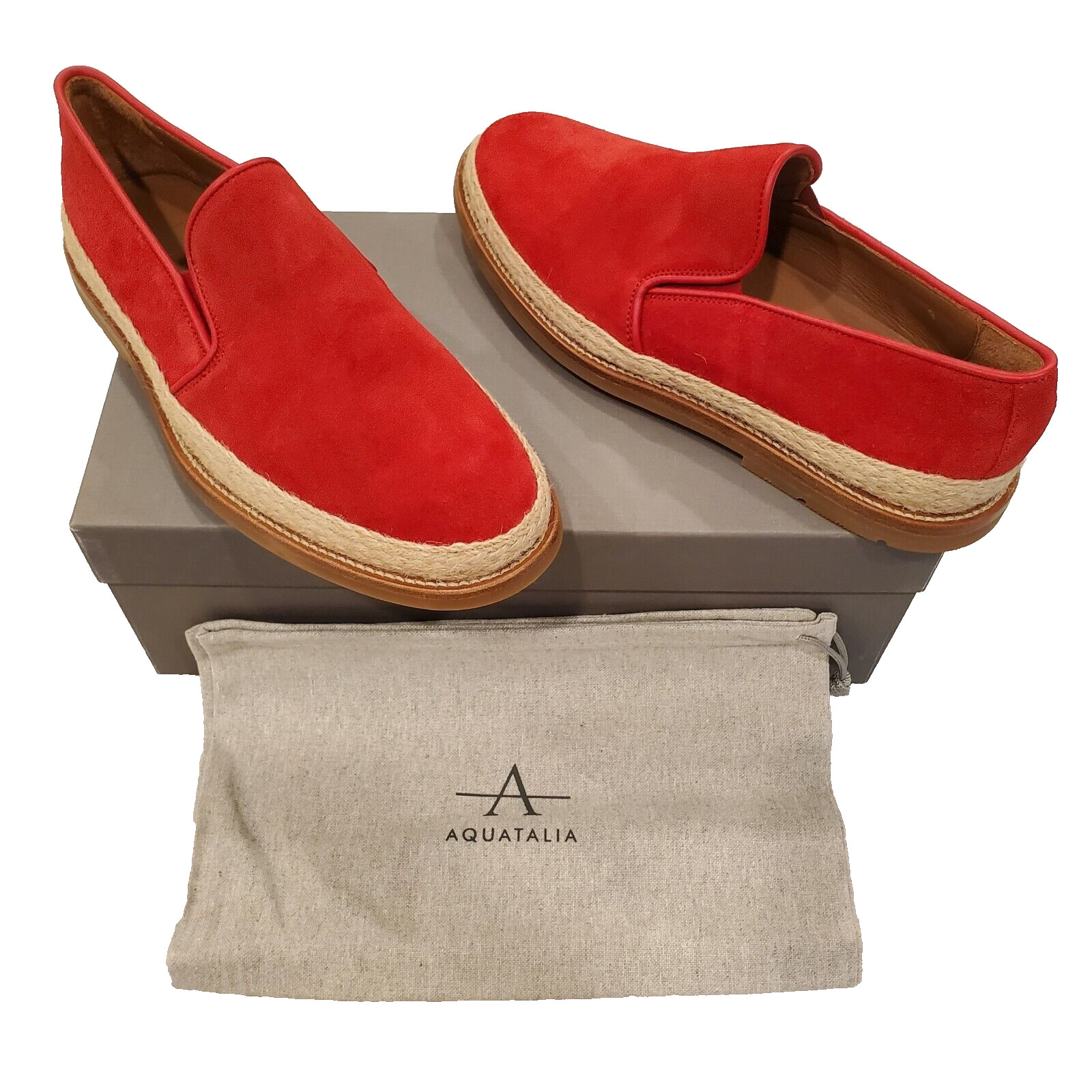 Aquatalia Men's Zayn Suede Loafer Red Shoes Size 9 Waterproof Espadrille New