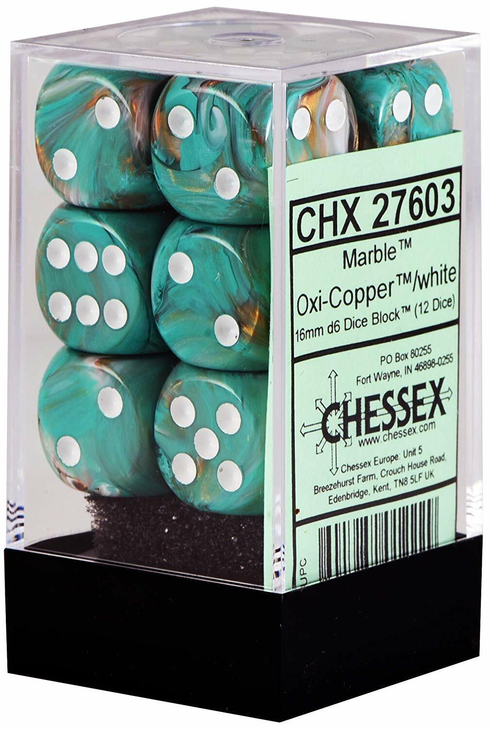 CHX27603 Chessex Dice Menagerie 10: 16mm D6 Marble Oxi Copper (12)