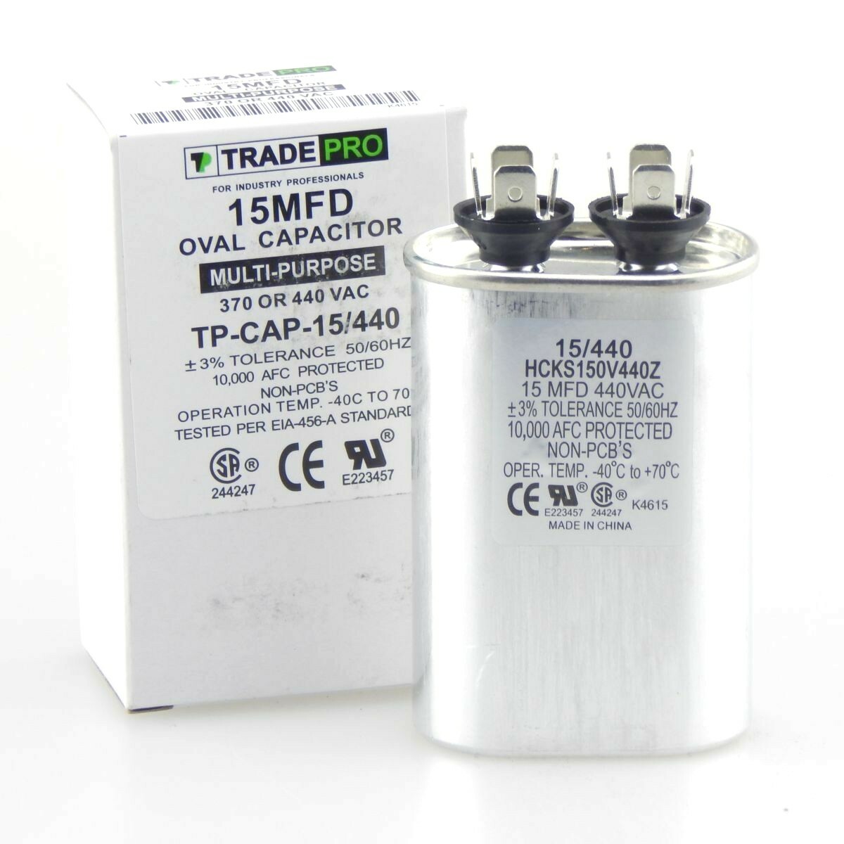 TRADEPRO - TP-CAP-15/440 - 15 MFD 440 Volt Oval Run Capacitor 15/440 running cap
