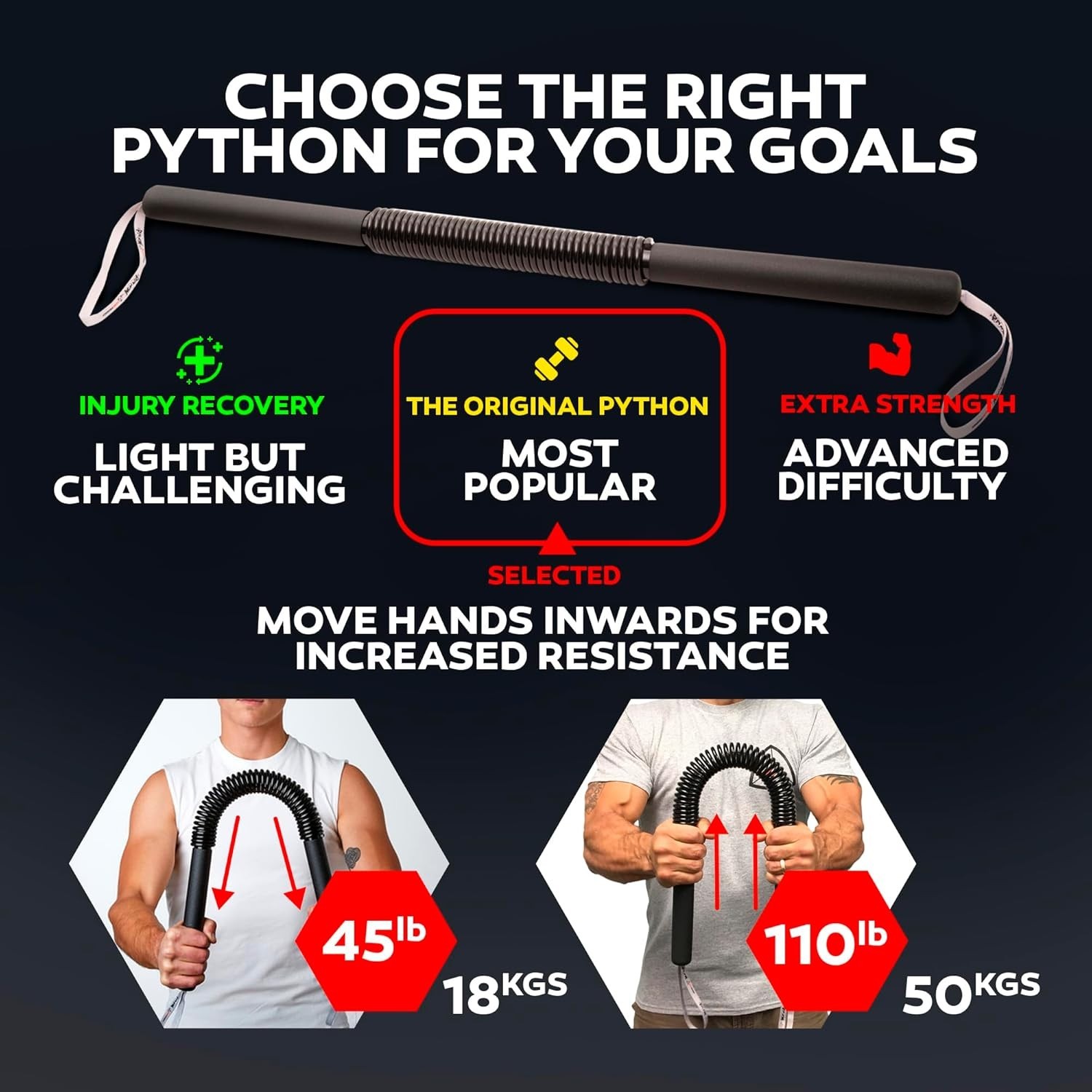 Ultimate Arm and Chest Strength Trainer - Python Power Twister Bar (45-110lb)