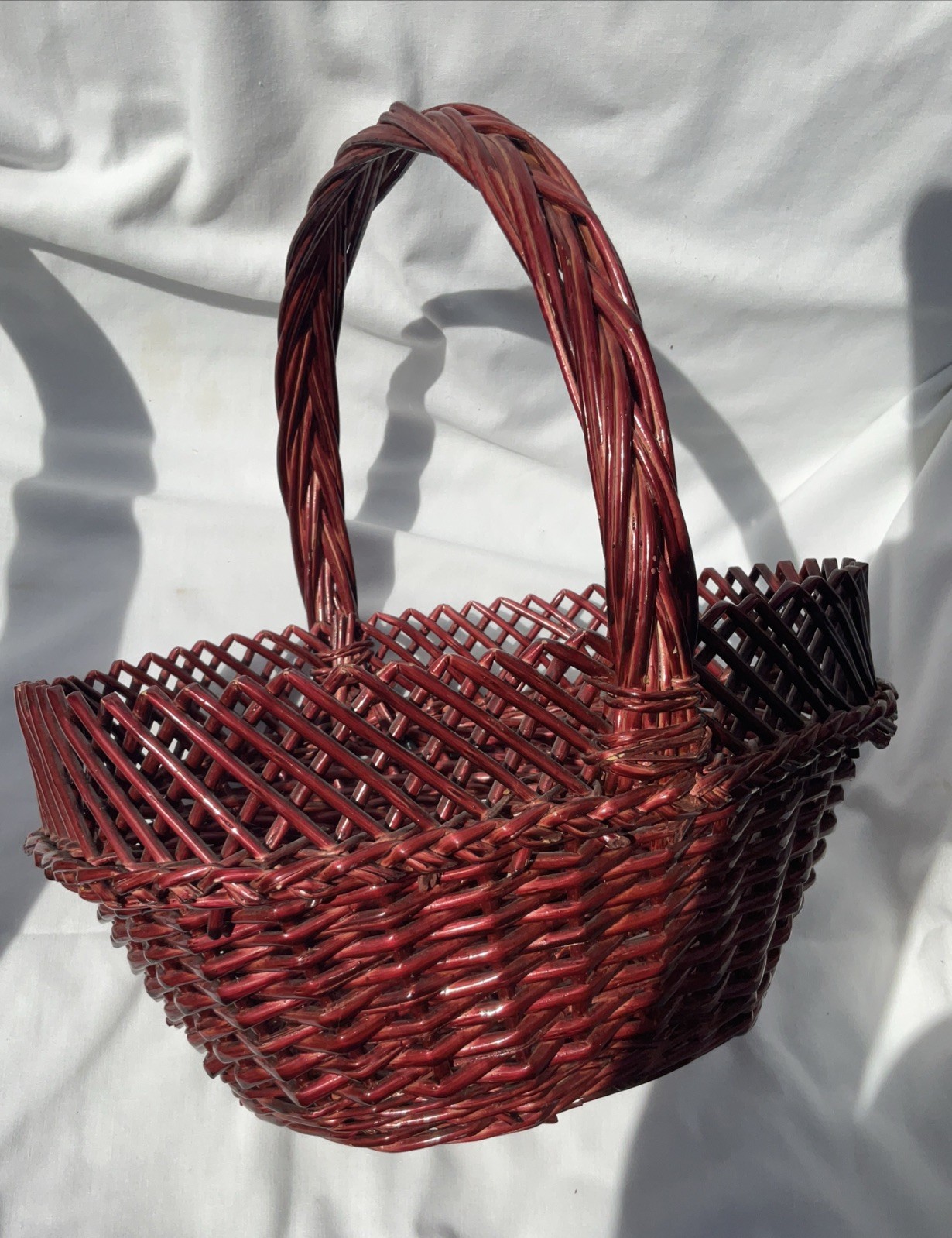 Decorative Basket Red Maroon Handle 12” Tall Unique