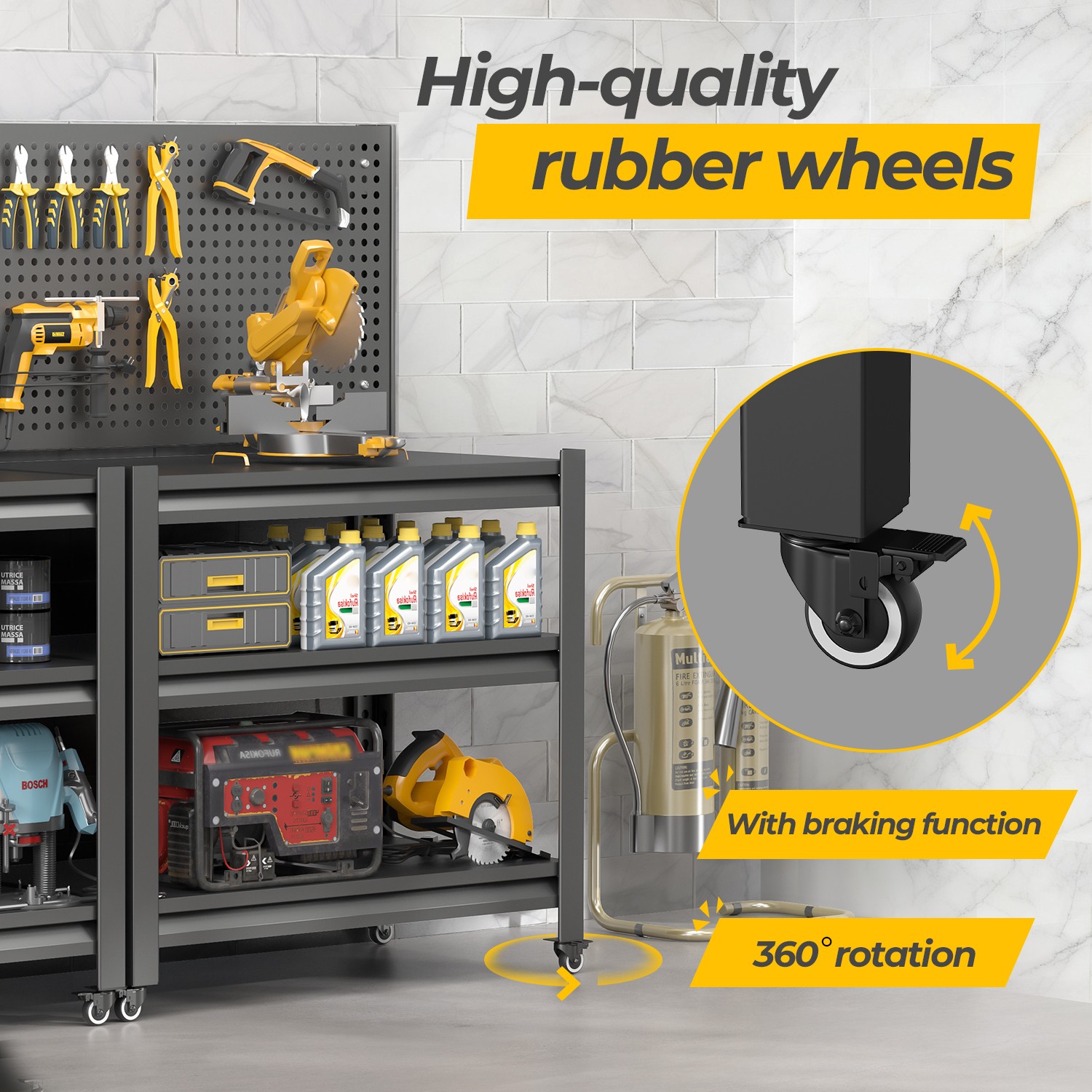 Heavy Duty Workbench Pegboard 3000lbs Capacity Wheels Adjustable Shelves Garage