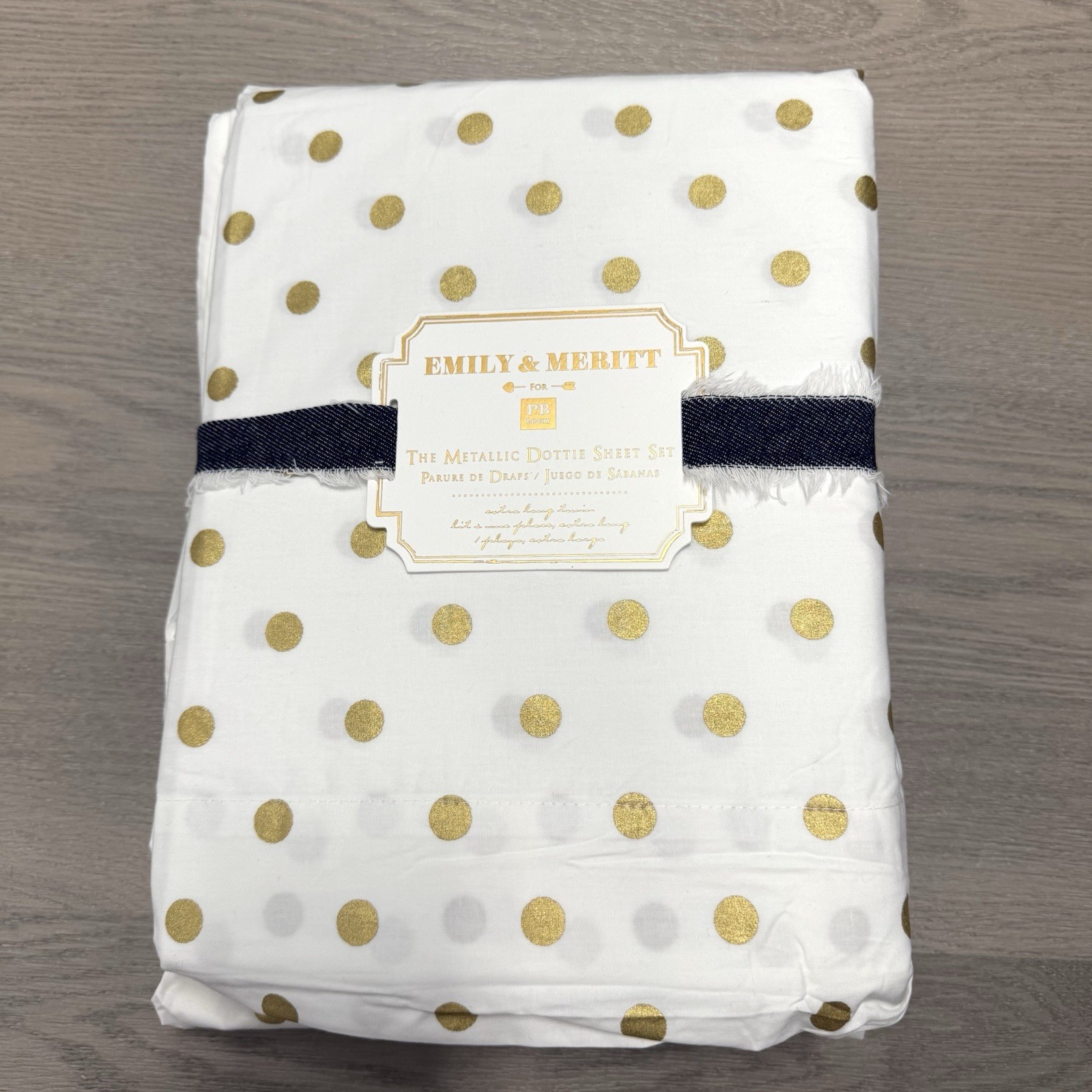 Pottery Barn Teen Emily & Meritt Metallic Dottie Sheet Set Twin XL New NWT DORM