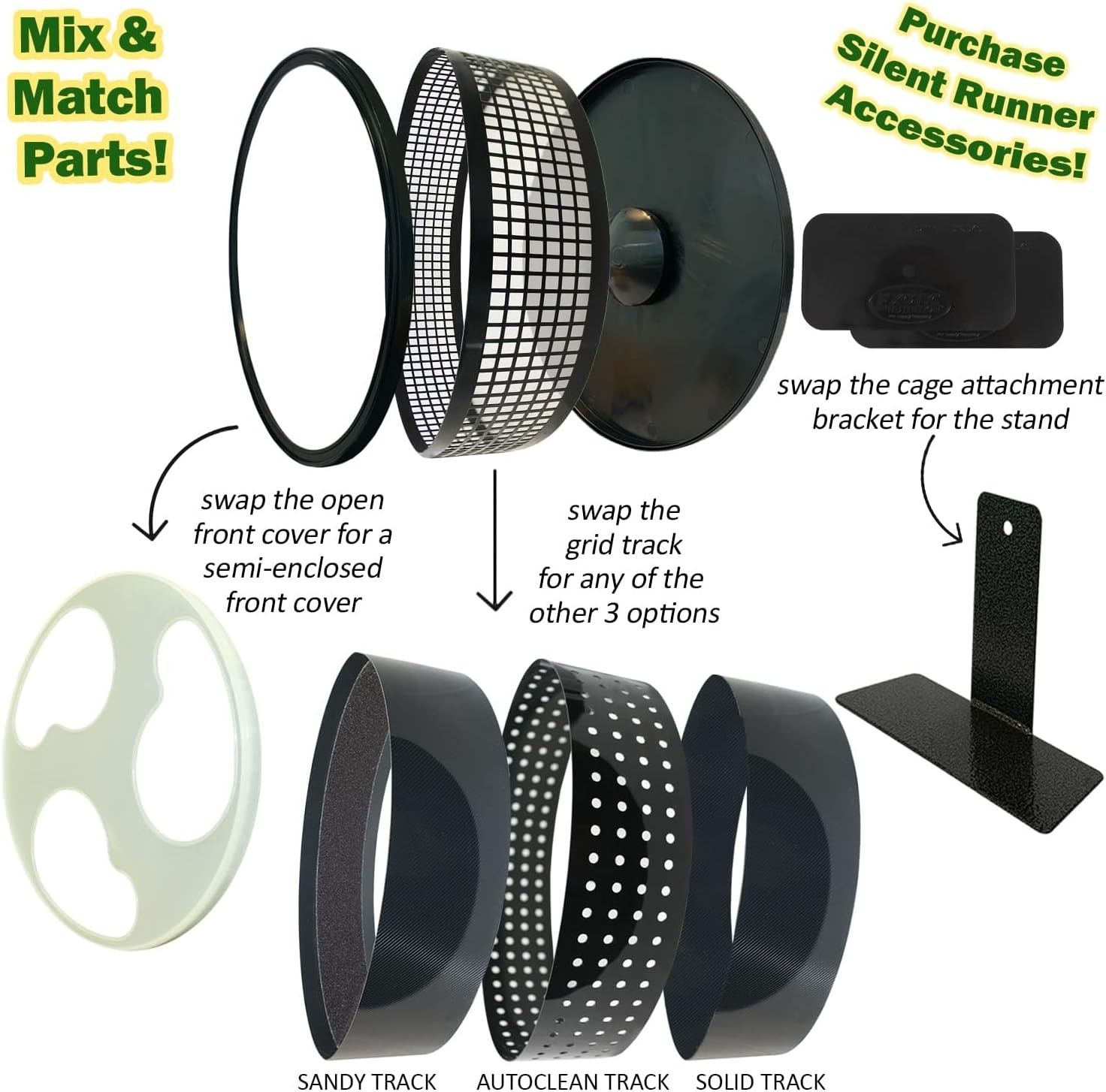 Silent Runner Pro | Sugar Glider Exercise Wheel (Black with Attachment)