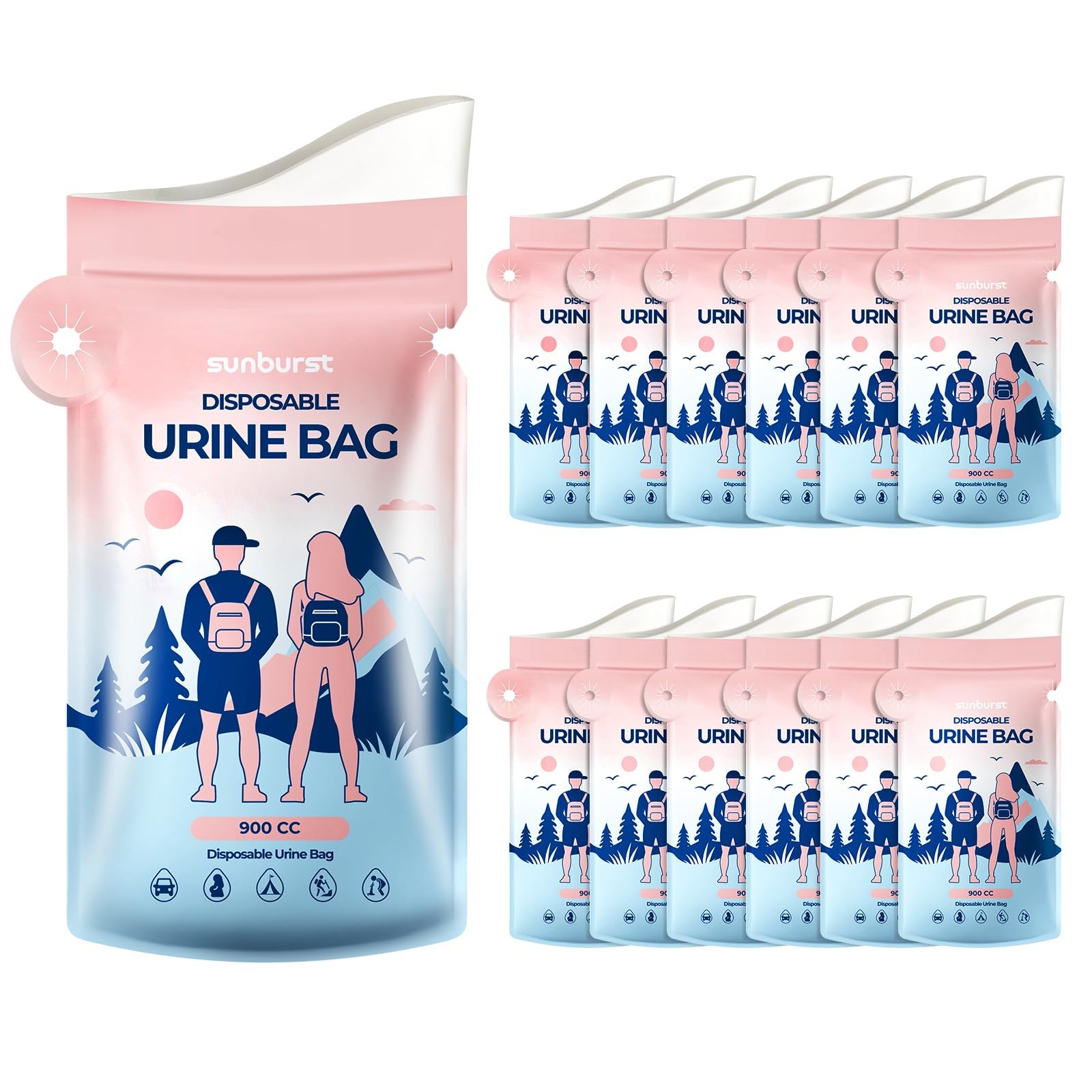 12PCS Disposable Urine Bags,900ML Pee Bags for Travel One Size, Pink-12PCS