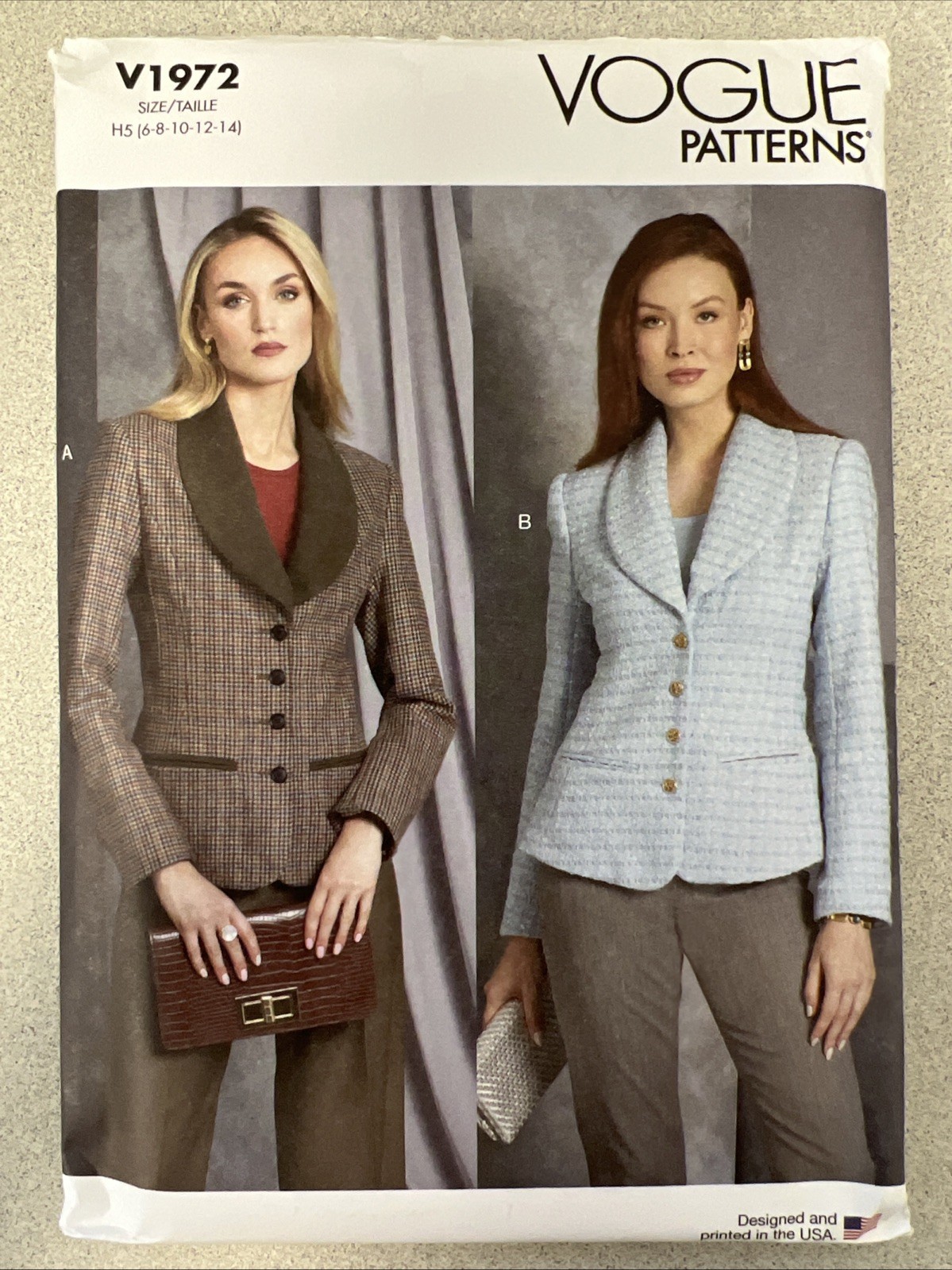 UNCUT Vogue V1972 Misses Semi-Fitted Lined Jacket H5 (6-14) Sewing Pattern