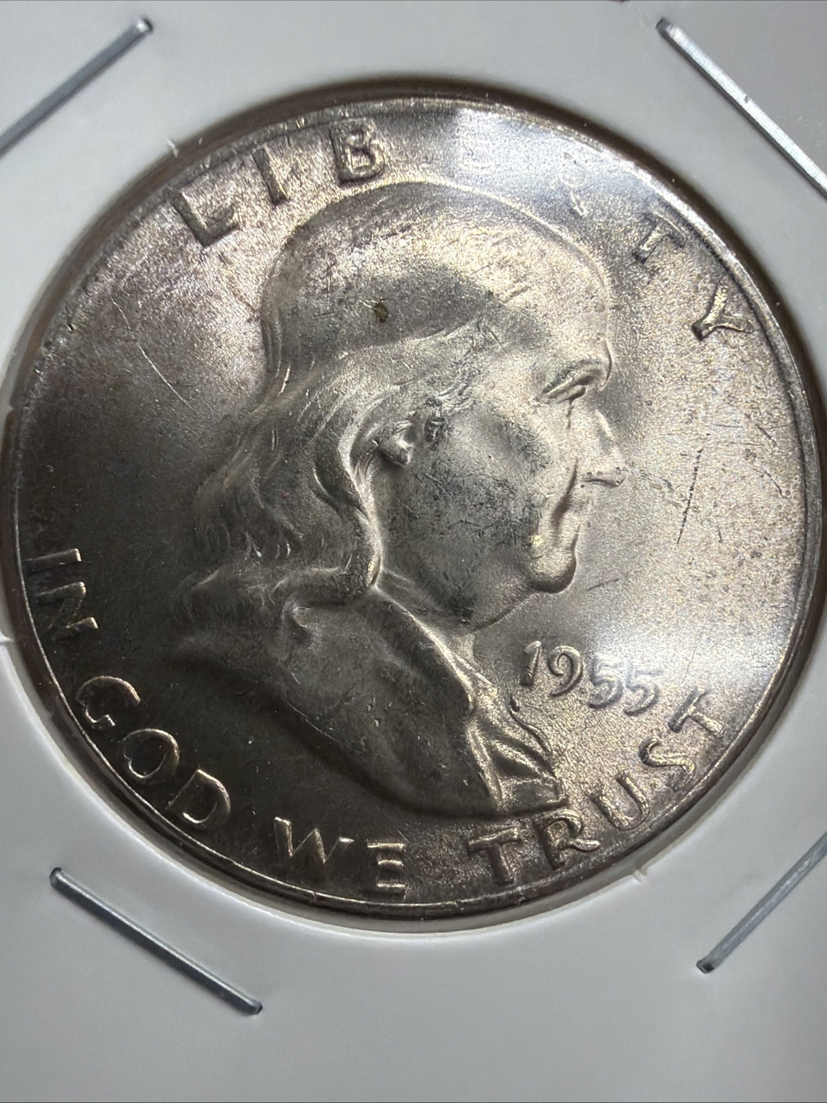 1955 AU “Bugs Bunny Teeth” Franklin Half Dollar Actual Coin. Better grade Coin