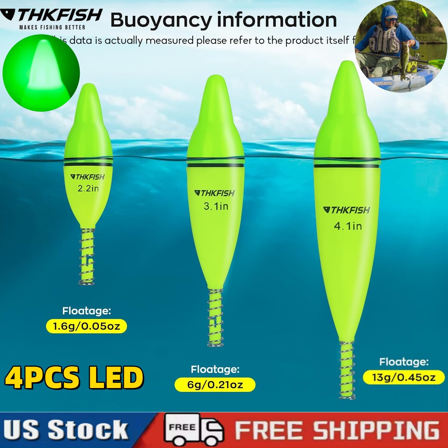 4pcs Lighted Fishing Bobbers Fishing Floats and Bobbers Night Fishing Light Up