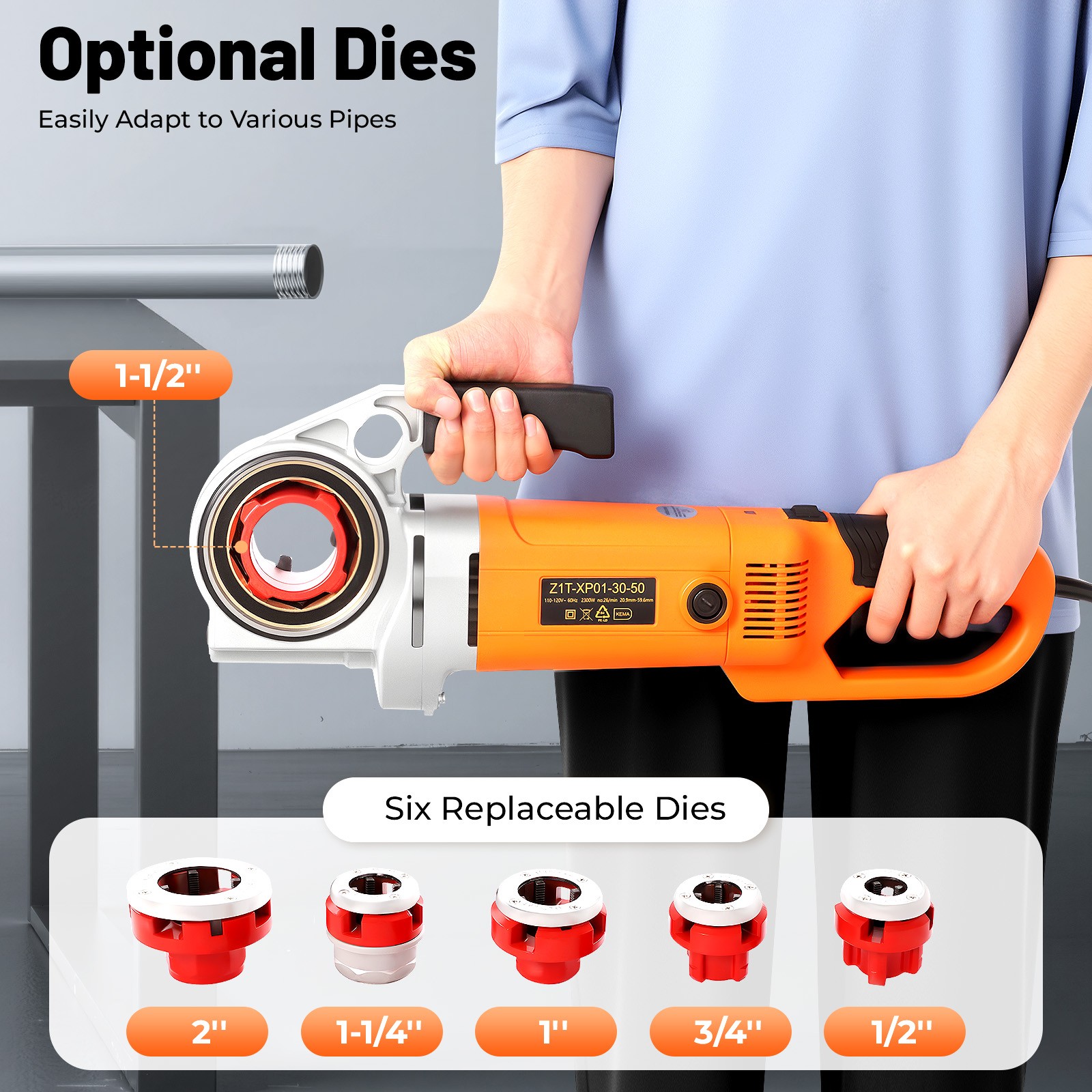 1/2"-2" Electric Pipe Threader w/ 6 Dies -Efficient Pipe Threading Machine 2300W