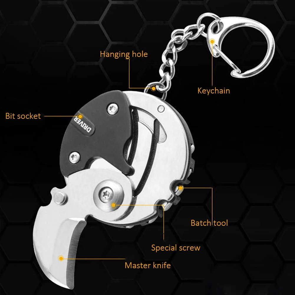 Multifunctional EDC Keychain Screwdriver Hex Coin Folding Pocket Tool
