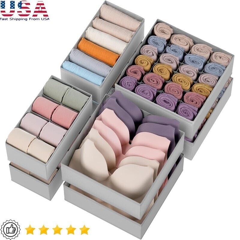8 Piece Underwear Sock Drawer Organizer Dividers Storage Bins Baby Clothing New