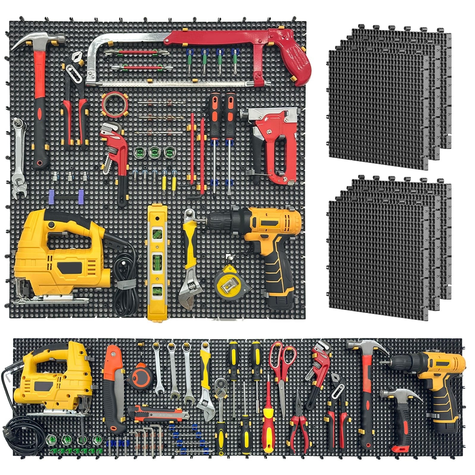 Pegboard Kit: 6 Panels (90x40cm/36x16in, Black) + 200 Hooks & Accessories, He...