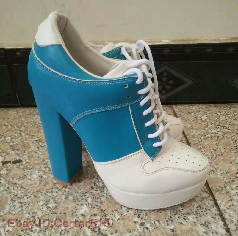 Women's Platform Sneaker Low Top Lace Ups Block High Heel Ankle Boots Shoes