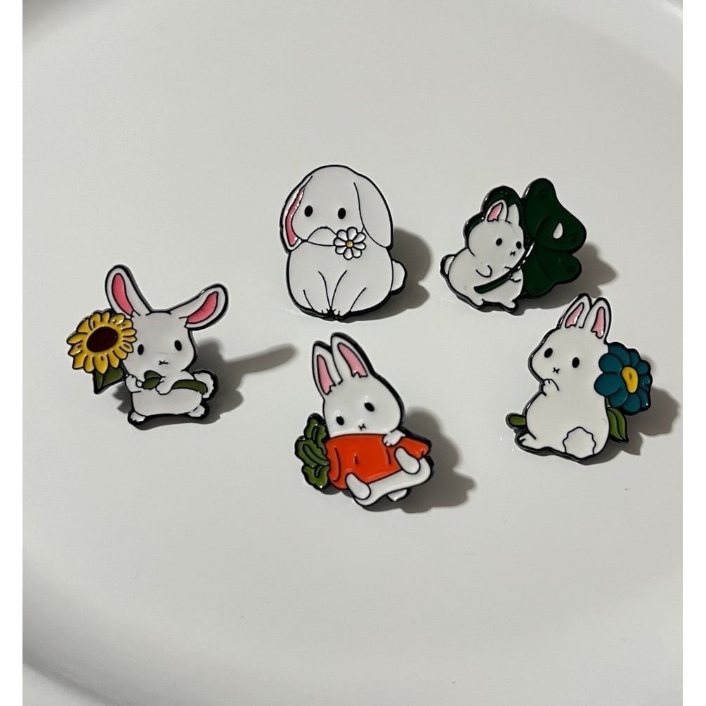 White Bunny Cottagecore Enamel Pins