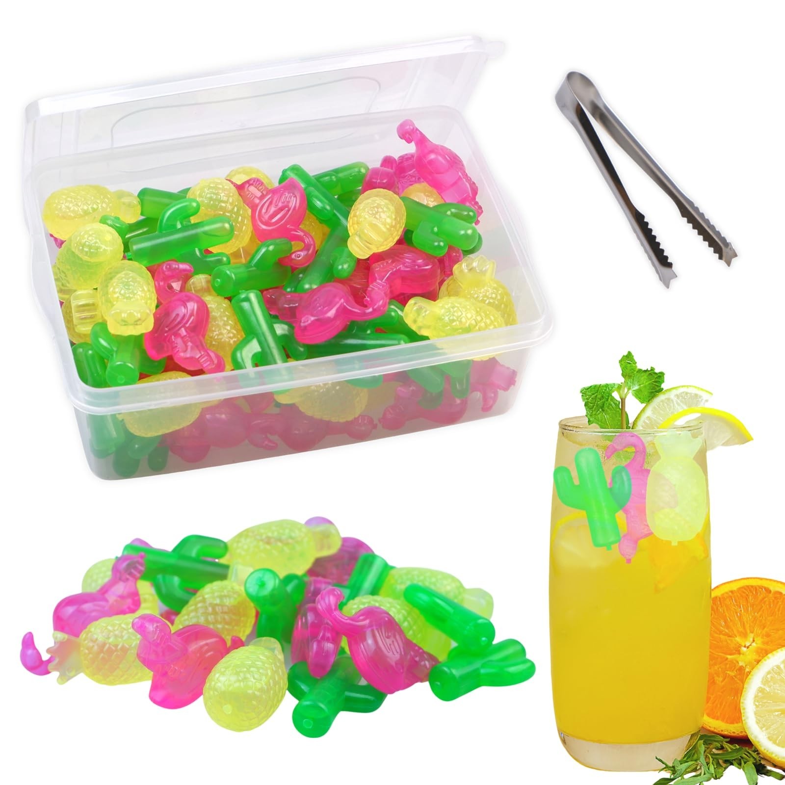 Reusable Ice Cubes with Lid and Bin, 60 Pack Plastic Cubes for Drinks, BPA Fr...