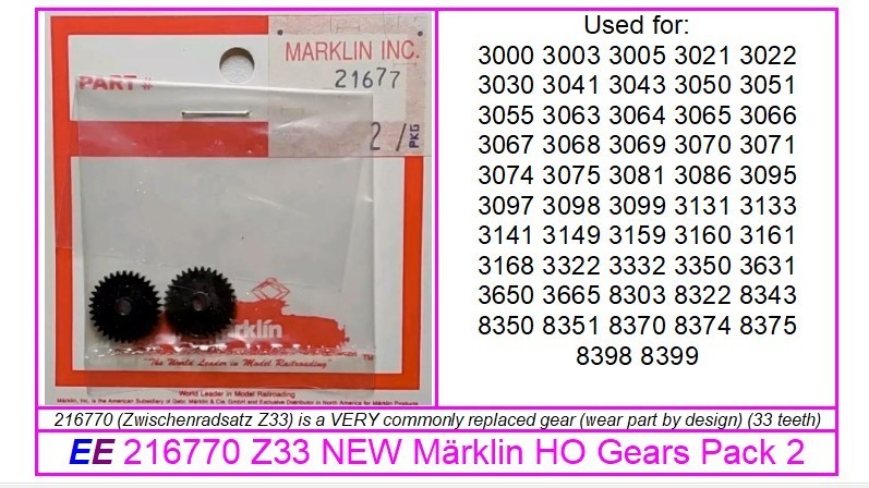 NEW 21677  216770 Märklin  gears (wear part) for many locos. Pack of 2