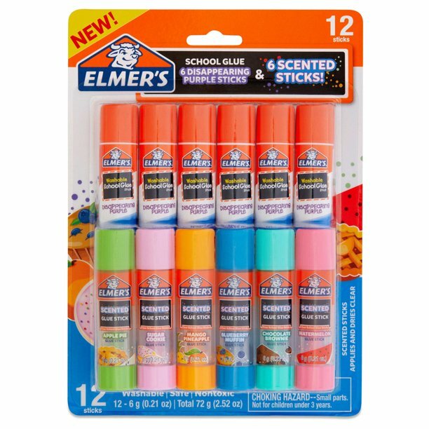 NEW 12 ELMERS GLUE STICKS 6 SCENTED & 6 DISAPPEARING PURPLE SCHOOL SUPPLIES