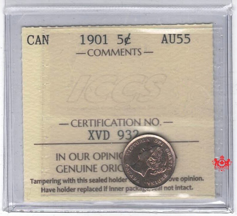 1901 Canada 5 Cents - ICCS AU55 -  XVD 932