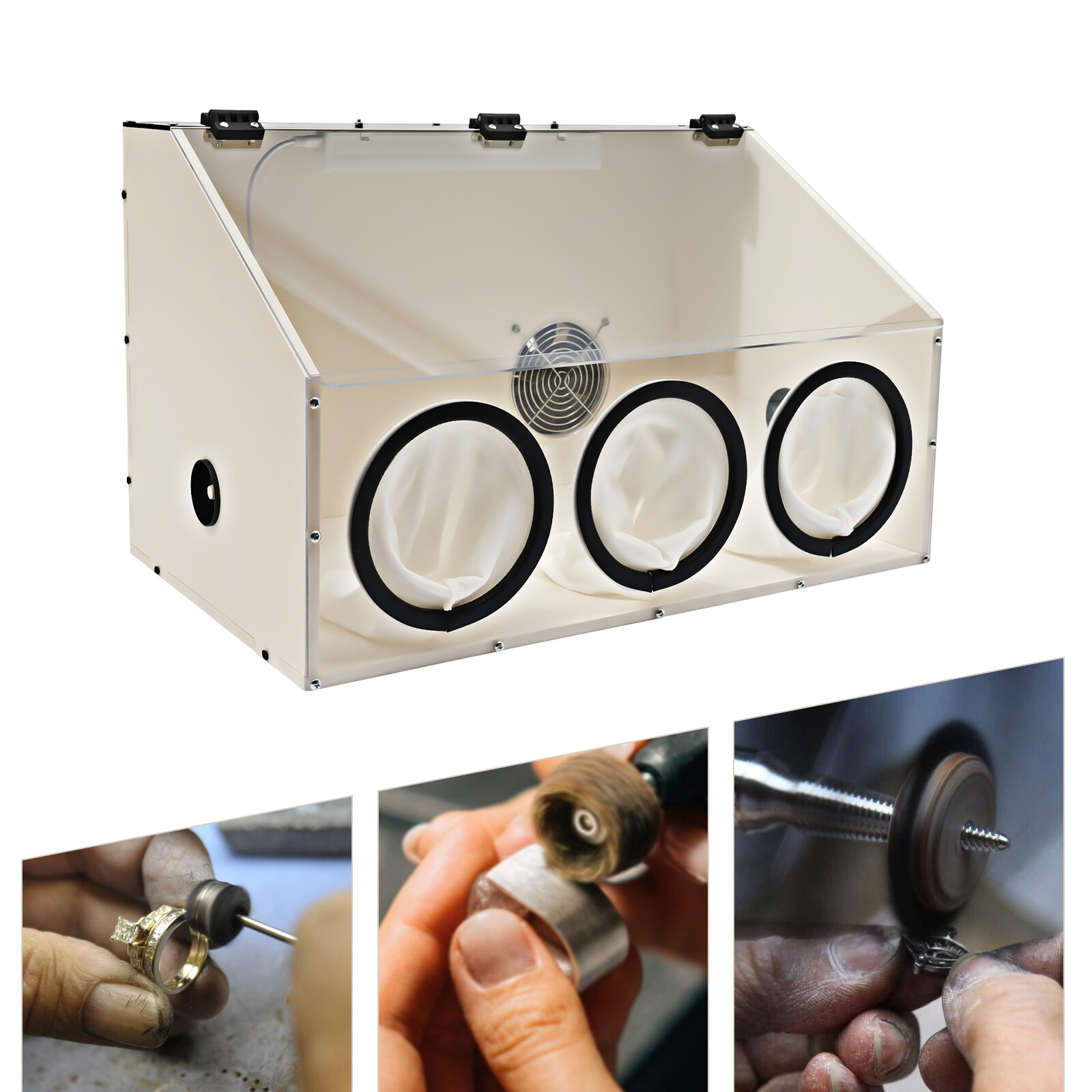 Fully Enclosed Electric Grinding Table Polisher Dust Box Acrylic Cover 2/3 Holes