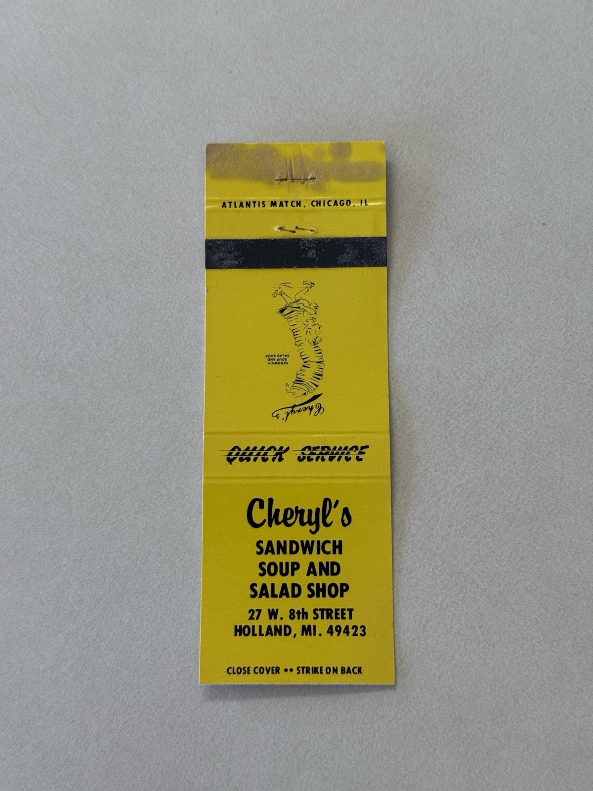 Cheryls Sandwich Soup Shop Holland Michigan Vintage Matchbook Cover M2