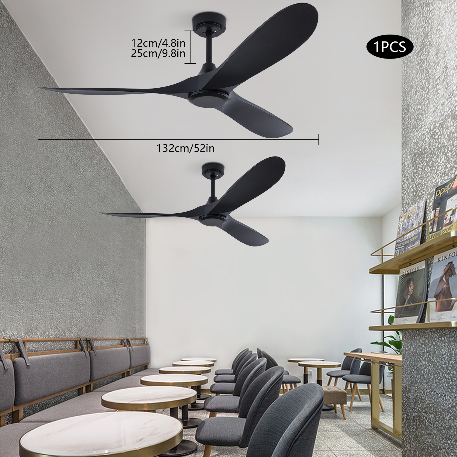 52" Flush Mount Solid Wood Ceiling Fan with Light 3 Speed Quiet DC Motor 3 CCT